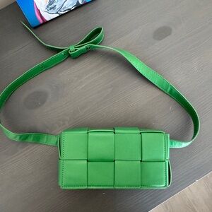 Green Woven Pleather Crossbody Bag - Women